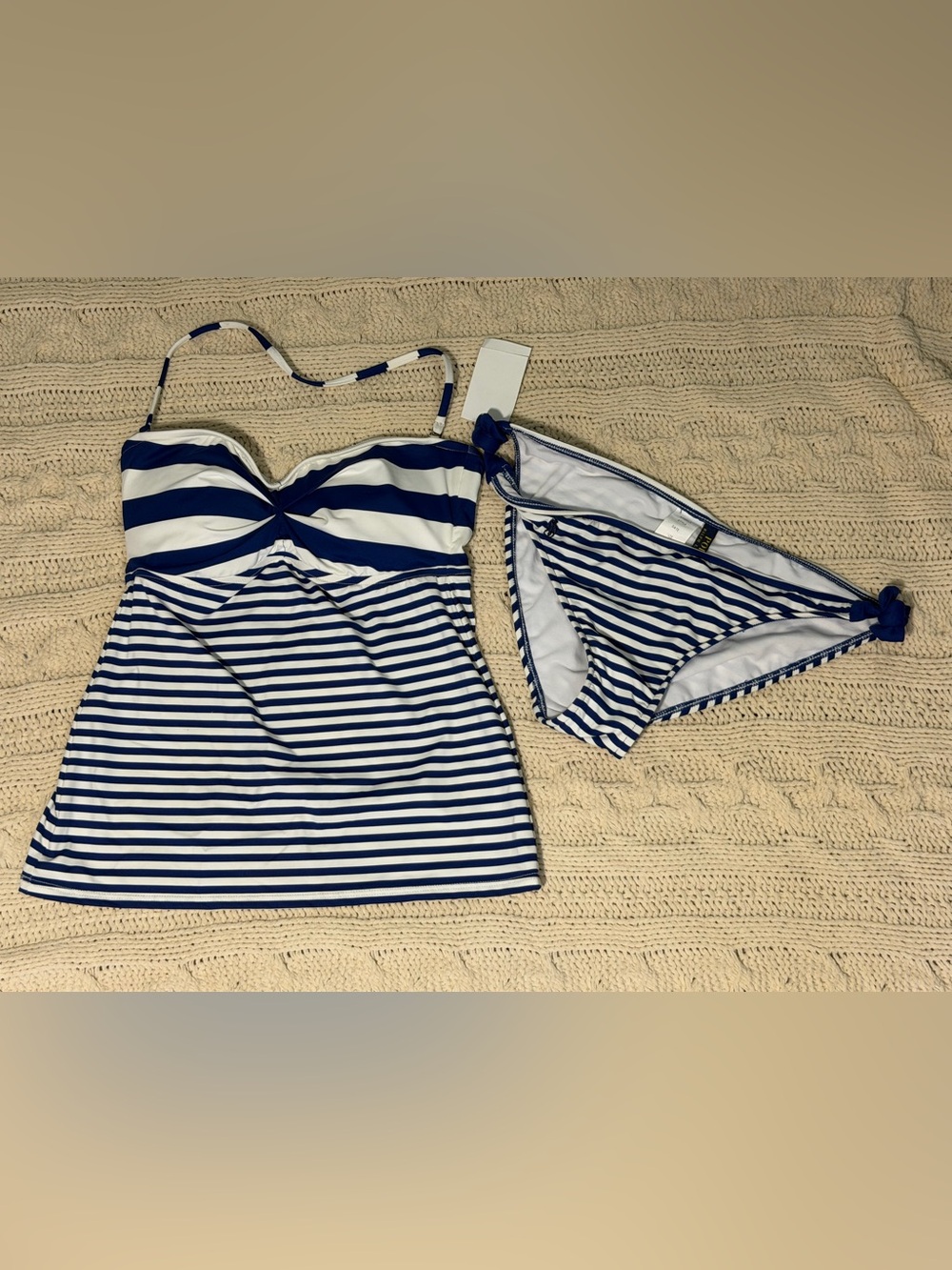2014 POLO by Ralph Lauren women sailor navy Blue & White tankini bikini set Swim